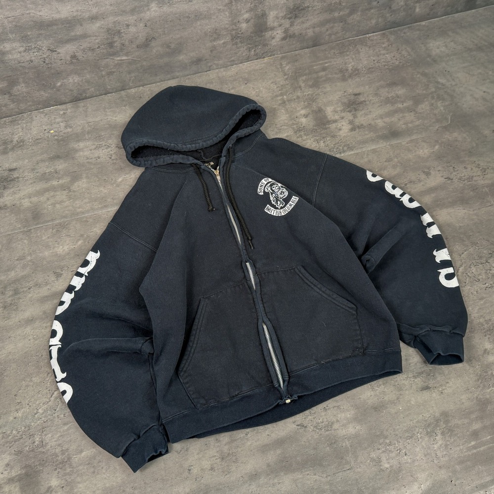 Y2K 00's Sons of Anarchy West Coast Choppers Style Black Zip Up Graphic Hoodie
